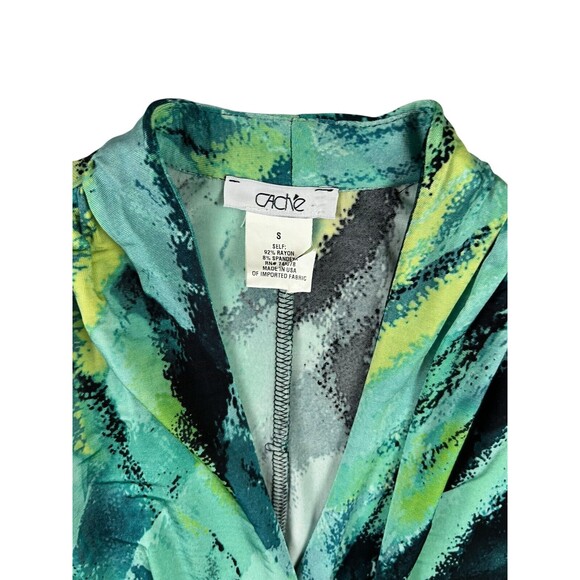 Cache Empire Waist Jersey Knit Top  Women's S  Surplice  Green Print  USA Made - Picture 3 of 5